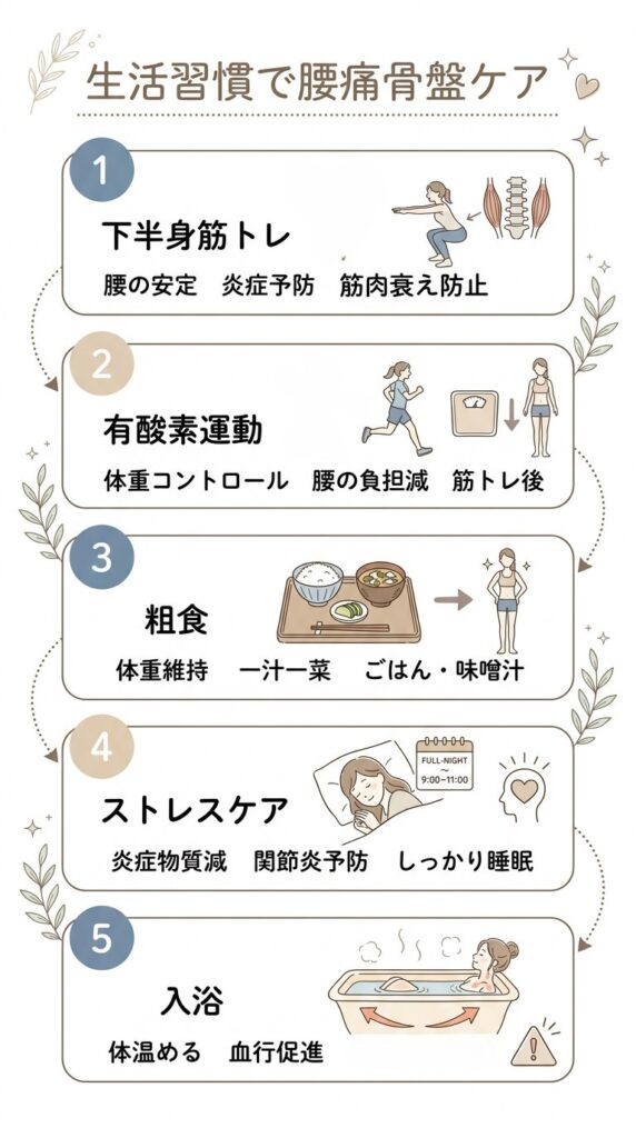 腰の痛みや骨盤の近くを取る生活習慣